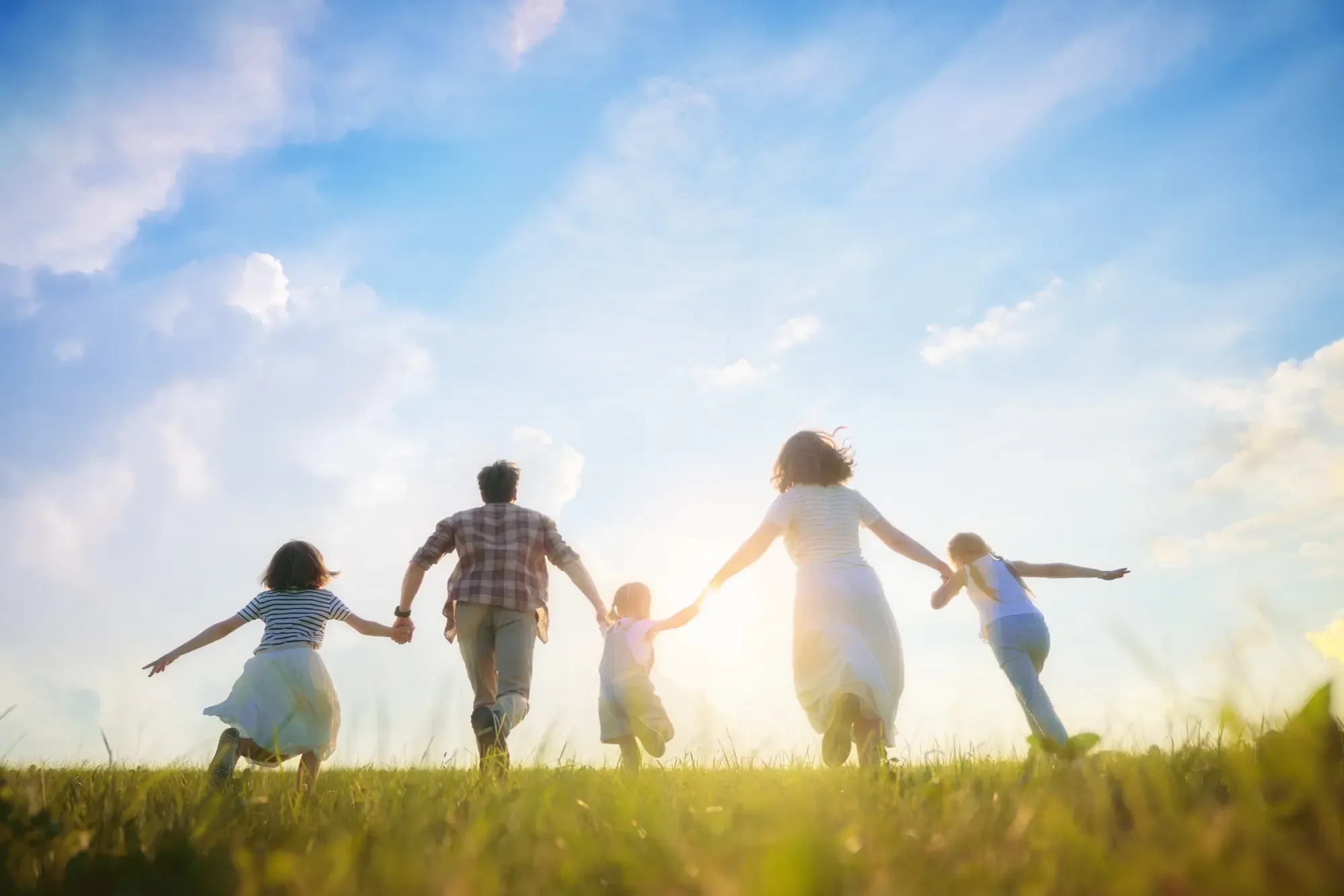 family running happily